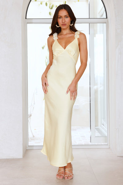 Silken Twilight Satin Maxi Dress Yellow