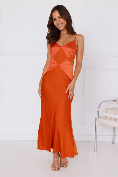 Sunburst Citrus Satin Maxi Dress Orange