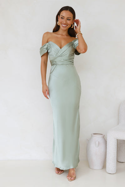 Bouquet Toss Satin Maxi Dress Sage