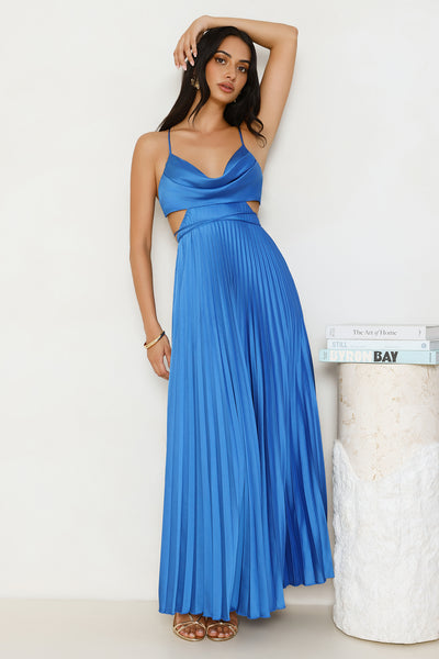 Solara Satin Maxi Dress Blue