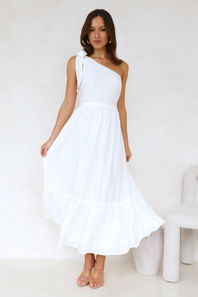 Calm Silence One Shoulder Maxi Dress White