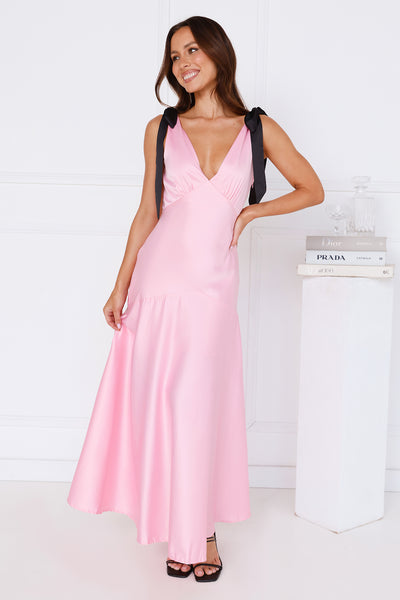 Petals And Promises Satin Maxi Dress Pink