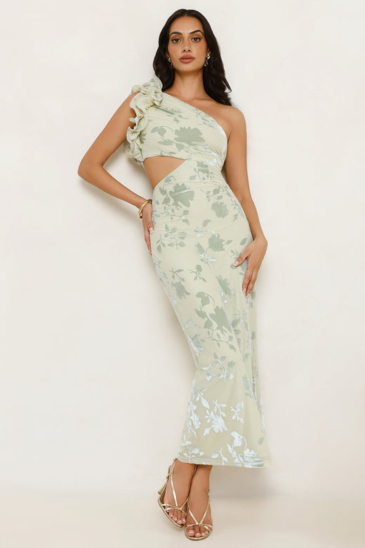 Real Life Doll One Shoulder Maxi Dress Sage