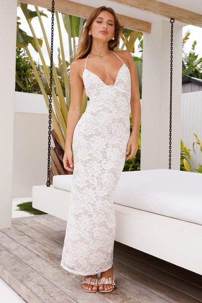 Make Believe Lace Halter Maxi Dress White