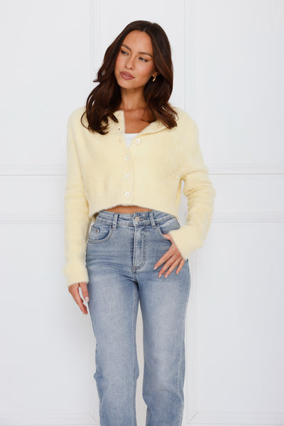 Fuzzy Feelings Knit Cardigan Yellow