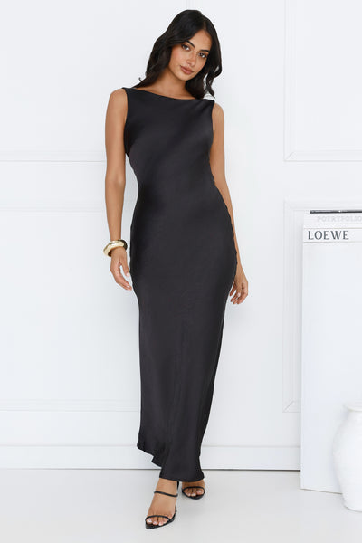 Classy Entrance Satin Slip Maxi Dress Black