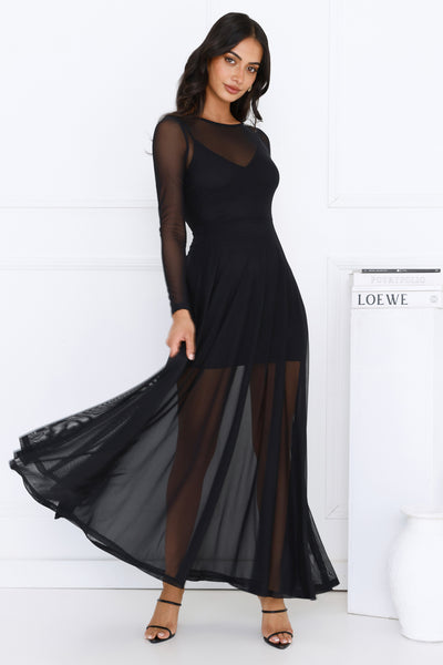 Starlit Lanes Mesh Maxi Dress Black