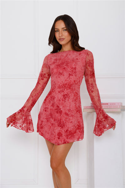 Love Fizz Long Sleeve Mesh Mini Dress Rose