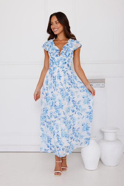 Botanical Reverie Maxi Dress Blue