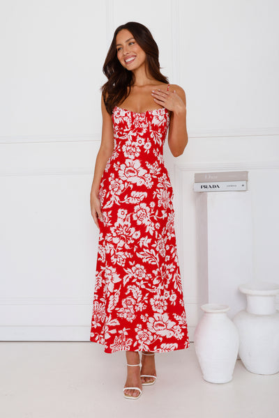 Gardenia Grove Maxi Dress Red