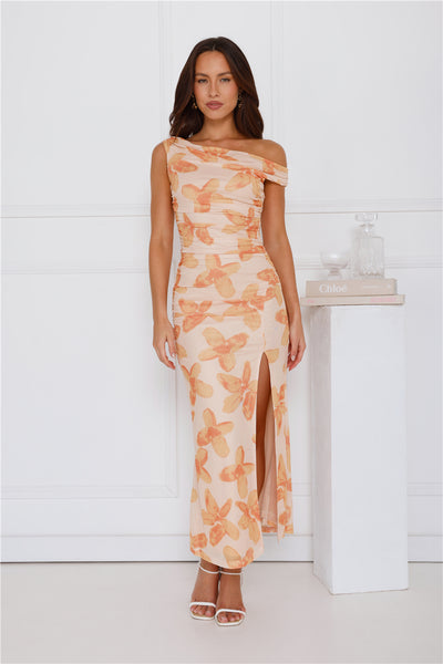 Magic Vibes Off Shoulder Mesh Maxi Dress Orange