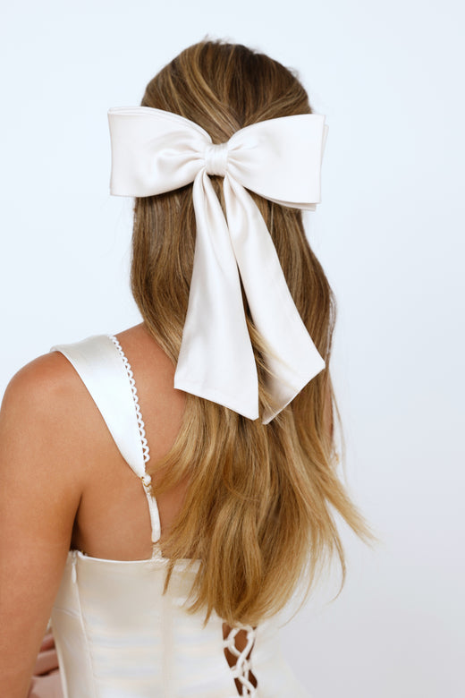 Satin Bow Hair Clip Cream