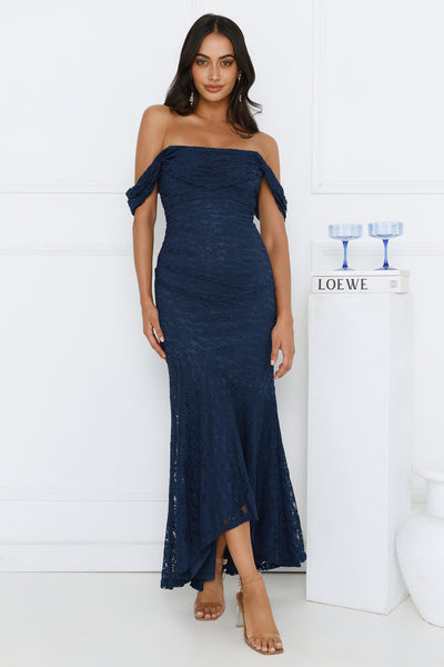 One To Want Off Shoulder Lace Maxi Dress Navy