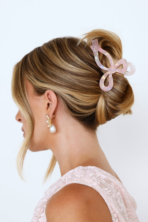 Ribbon Bows Claw Clip Pink