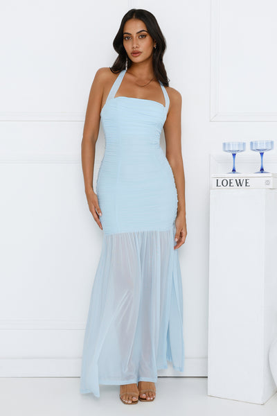 Aveline Halter Mesh Maxi Dress Blue