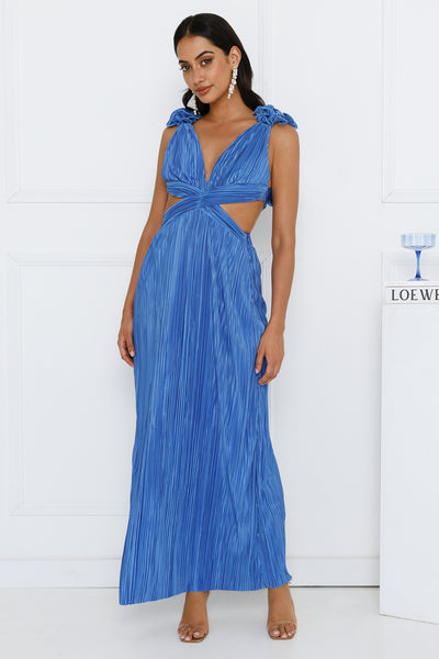 Lavish Kiss Plisse Maxi Dress Blue