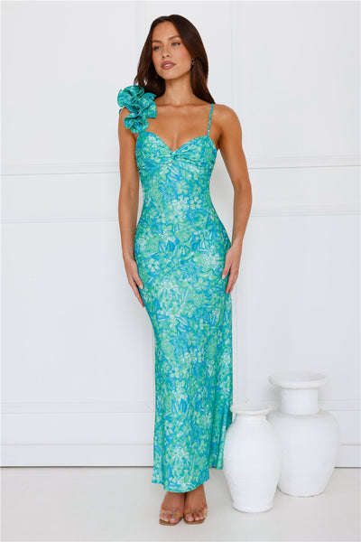 Jungle Muse Satin Maxi Dress Green