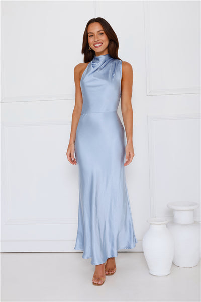 Formal Luxe Satin Maxi Dress Blue