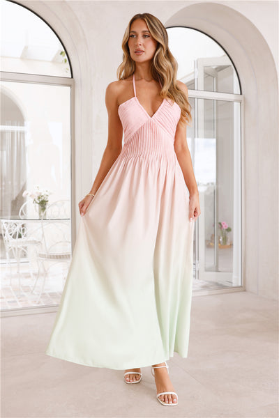 Rising Sun Halter Maxi Dress Green