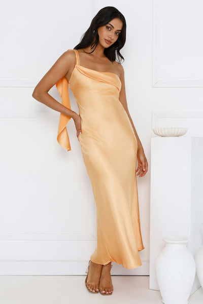 Romantic Tales Satin One Shoulder Maxi Dress Orange