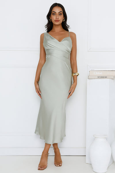 Emberly Satin Midi Dress Sage