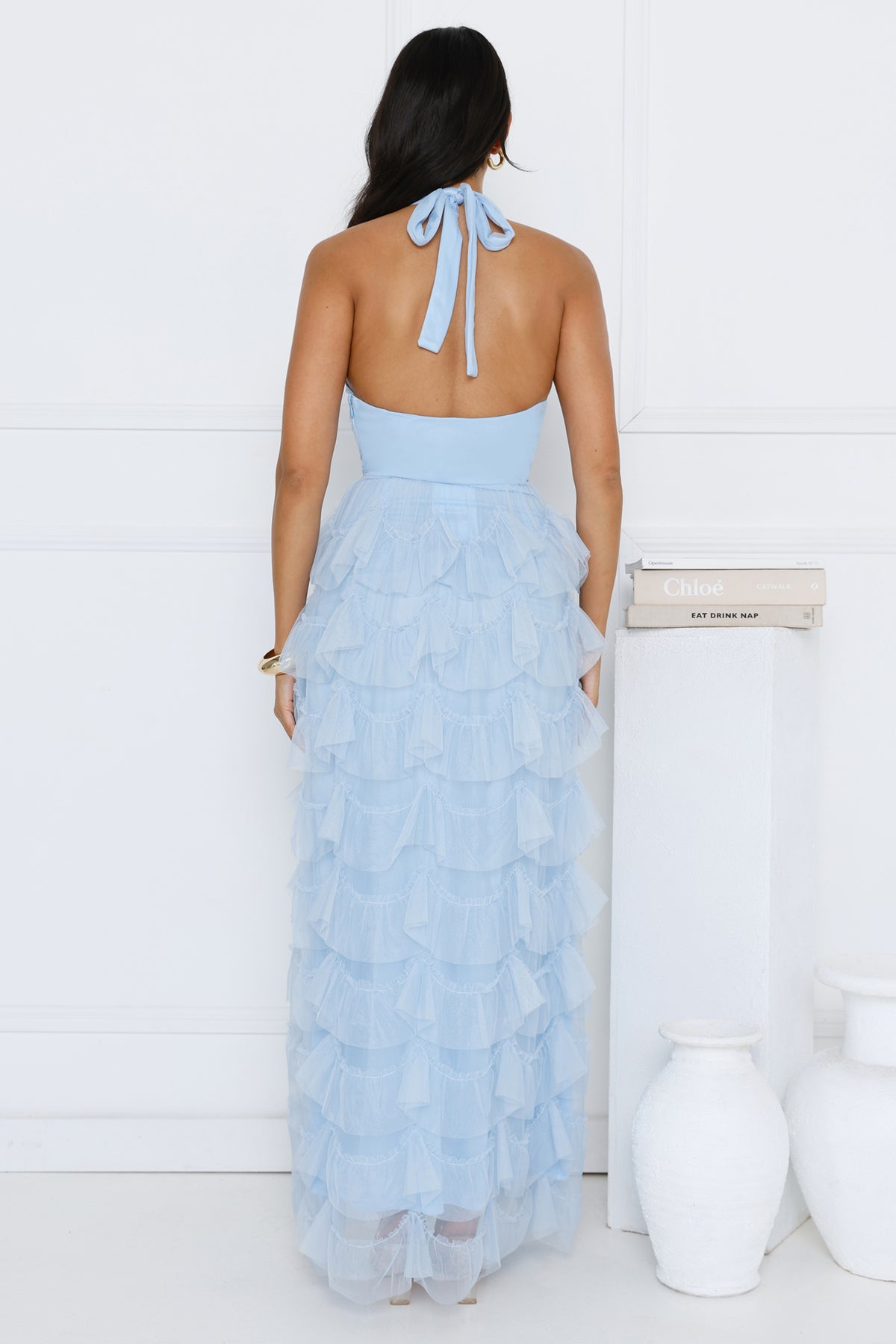 Aisling Halter Tulle Maxi Dress Blue