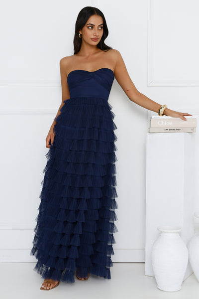 Lovers In Paris Strapless Tulle Maxi Dress Navy