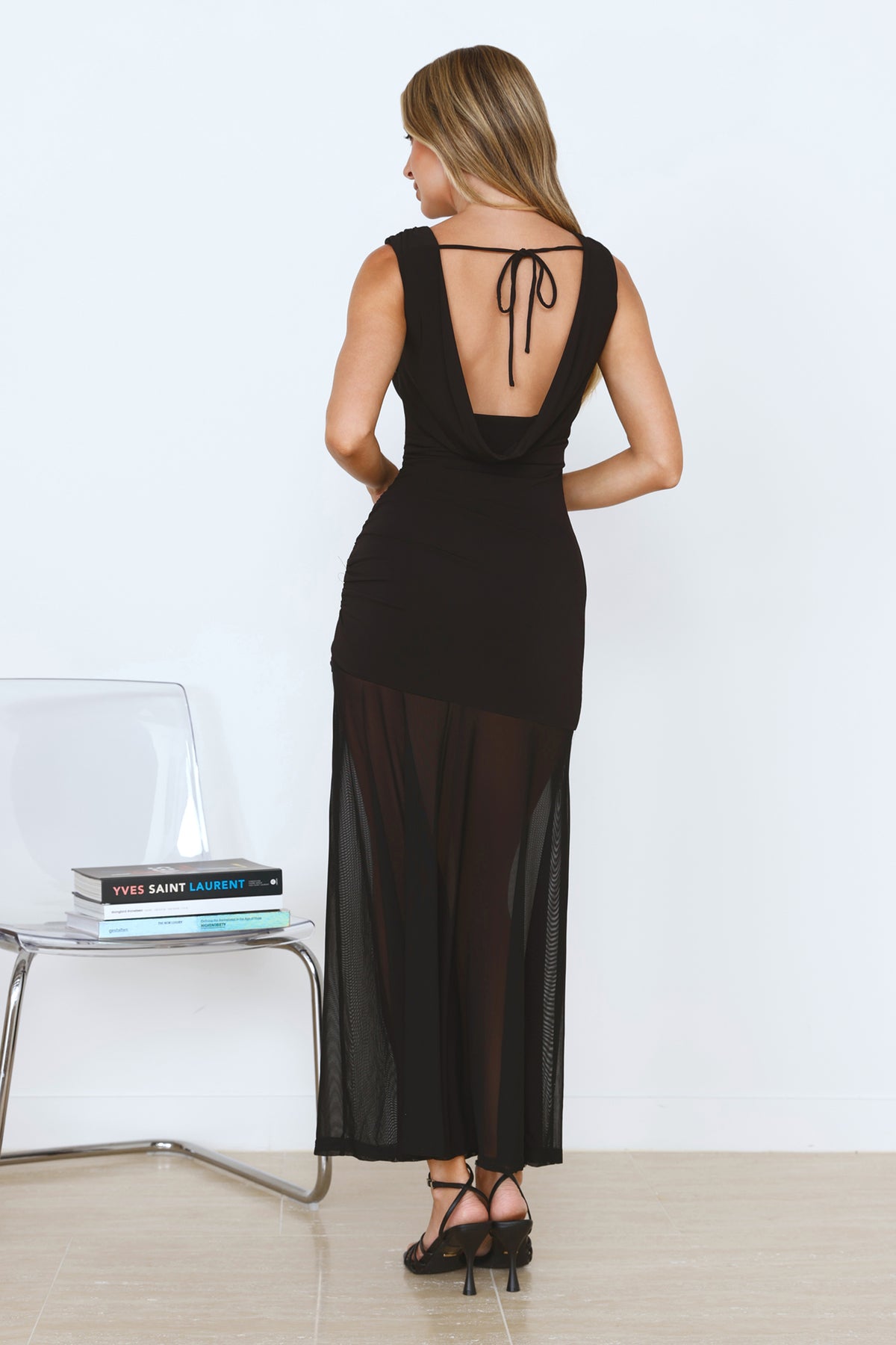 Honey Drizzle Mesh Maxi Dress Black