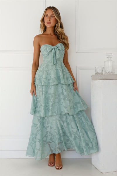 Whimsy In Wonderland Strapless Maxi Dress Sage