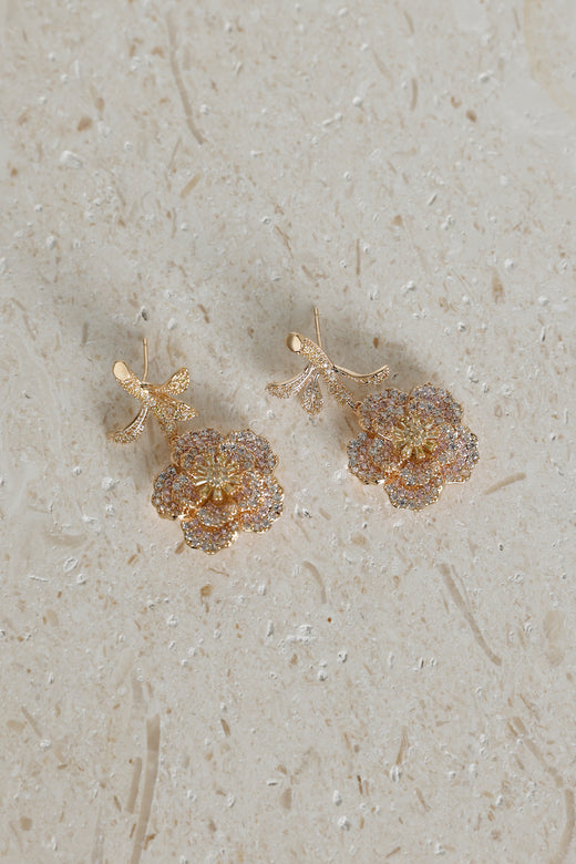 18k Gold Plated Enchanted Rose Earrings Gold