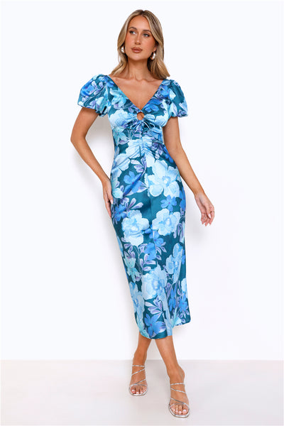 Noir Flower Midi Dress Blue