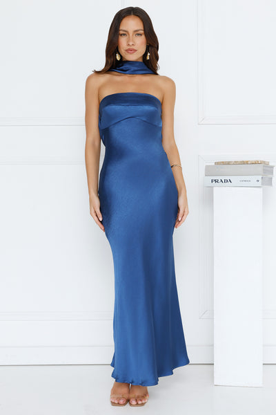 Precious Pearl Satin Maxi Dress Navy