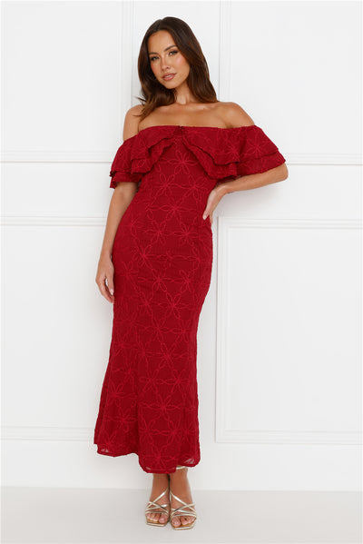 Moment Of Dance Off Shoulder Maxi Dress Red