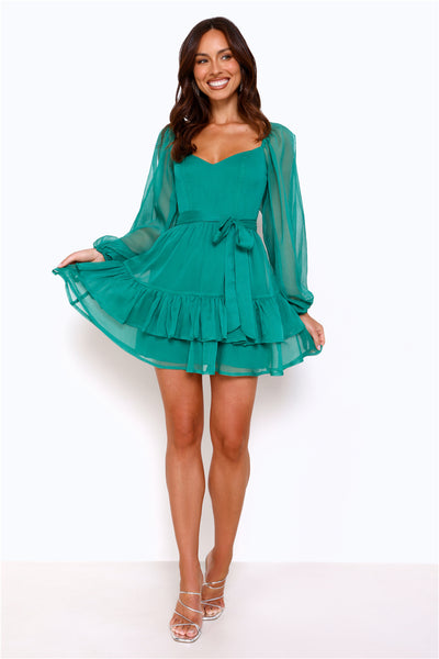 Daydream Fiesta Long Sleeve Mini Dress Emerald