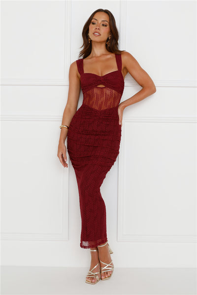 Charmed Evening Mesh Maxi Dress Red