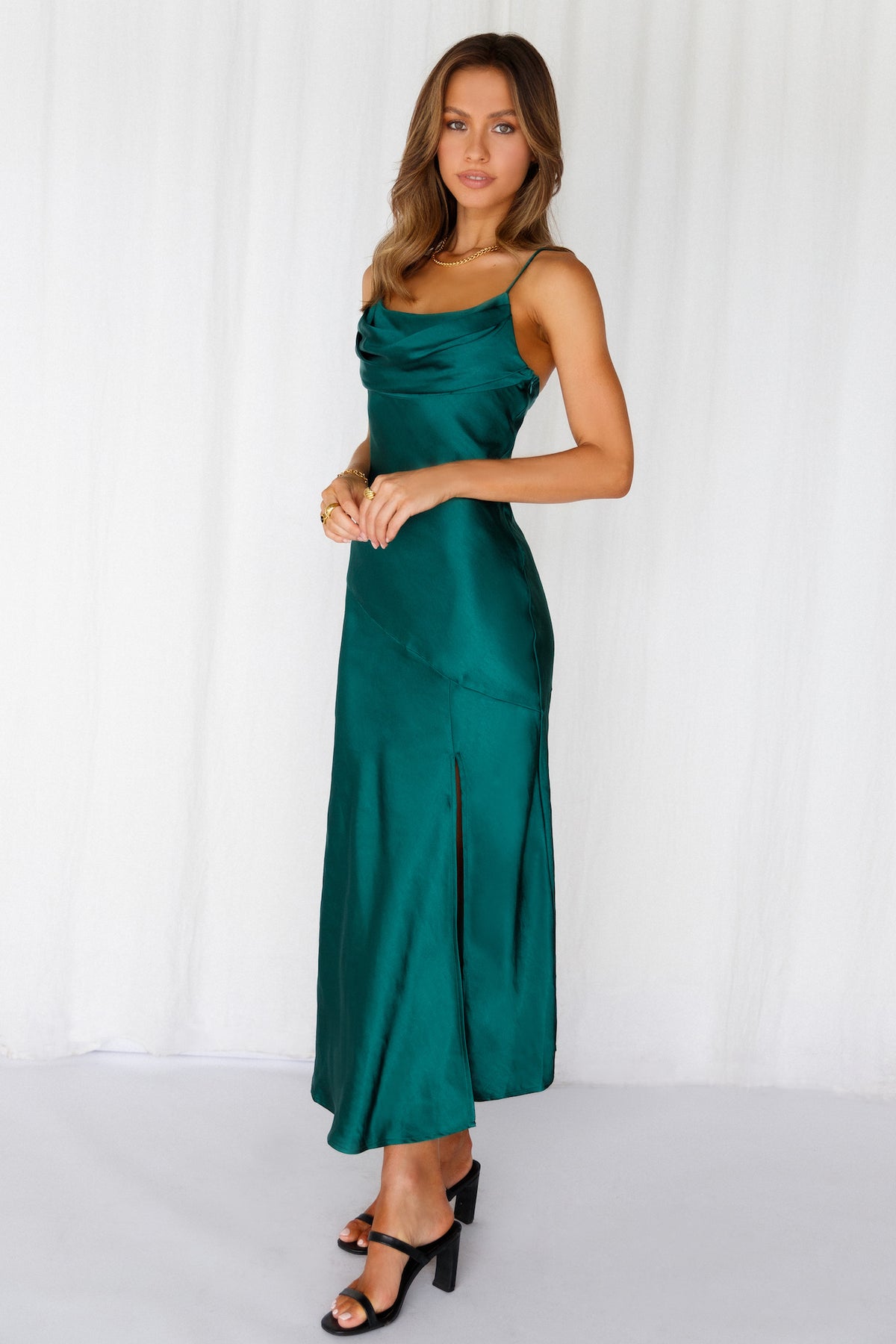 Lychee Martini Satin Midi Dress Forest Green