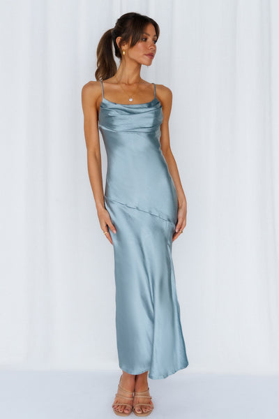 A Little Whisper Satin Midi Dress Blue