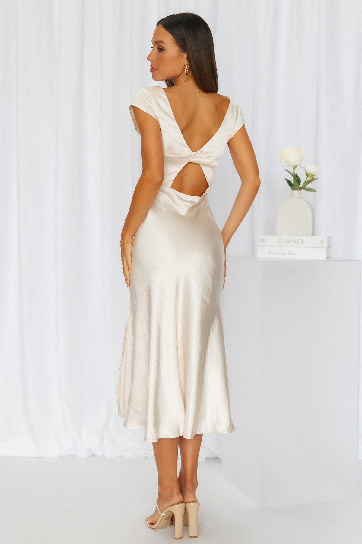 Get In Formation Satin Midi Dress Champagne