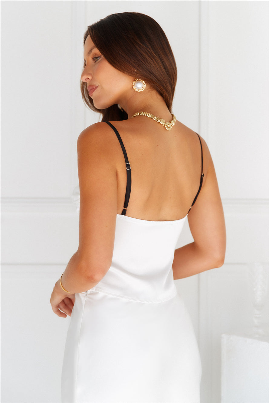 Enchanting Muse Satin Crop Top White