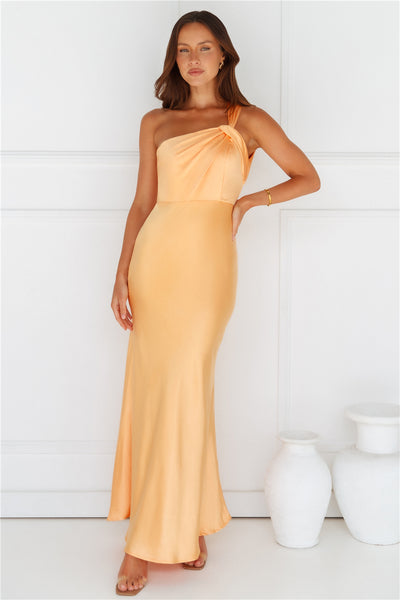 Graceful Elegance One Shoulder Satin Maxi Dress Orange