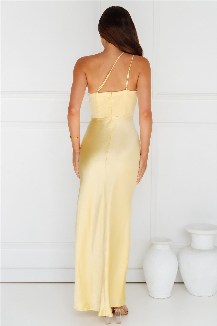 Show You Love One Shoulder Satin Maxi Dress Yellow