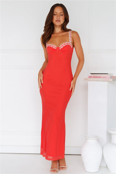 Showcasing Statement Mesh Maxi Dress Red