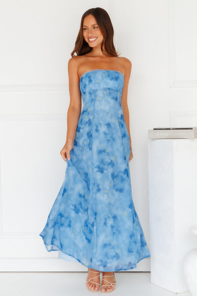 Elsa Strapless Maxi Dress Blue