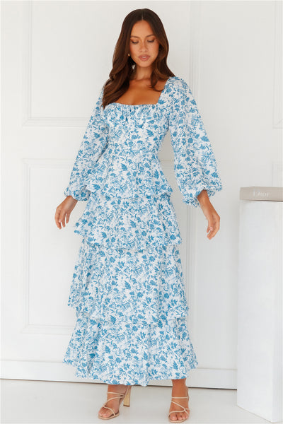 Pick Of The Day Long Sleeve Maxi Dress Blue