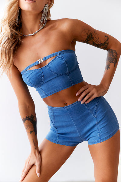 HELLO MOLLY Britney Vibes Denim Crop Blue