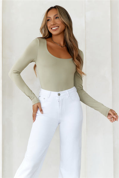 HELLO MOLLY Second Skin Long Sleeve Bodysuit Sage