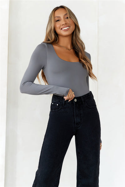 HELLO MOLLY  Second Skin Long Sleeve Bodysuit Charcoal