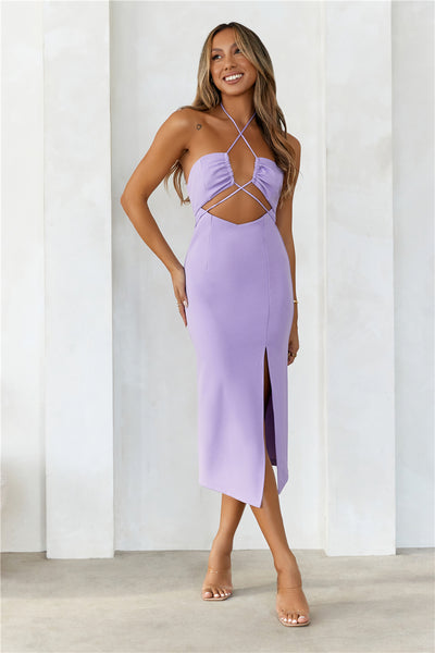 HELLO MOLLY Stolen Attention Halter Midi Dress Lilac