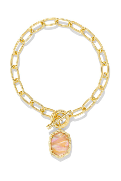 Daphne Gold Link And Chain Bracelet Gold Light Pink Iridescent Abalone