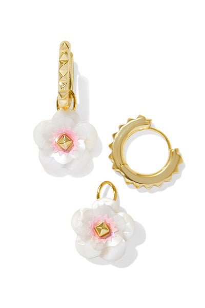 Deliah Convertible Huggie Earrings Gold Iridescent Pink White Mix